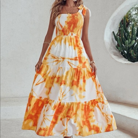 Boho Tie Dye One Shoulder Maxi Dress - Picture 7 of 7